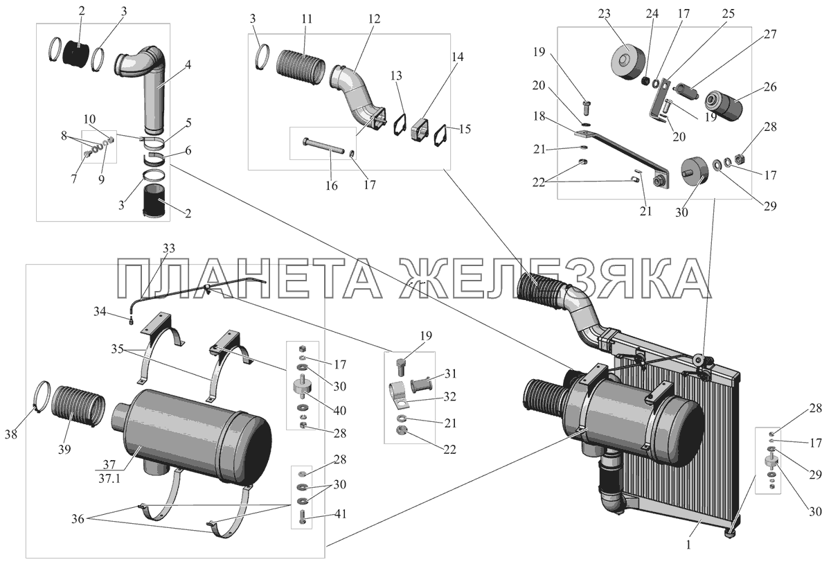 Установка воздухоочистителя и охладителя наддува 152-1100020-60 - для МАЗ 152060 МАЗ-152 (2011)